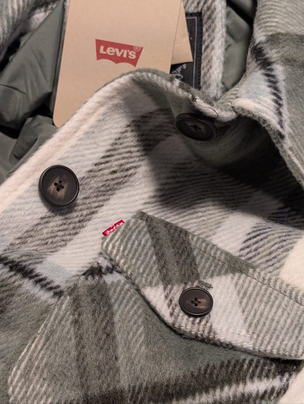 Levi's Women's Green Plaid Oversized Raglan Sleeve Shirt Jacket Size L Large - Picture 8 of 14